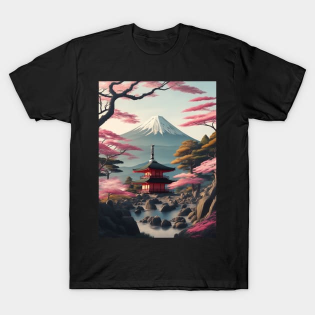 Serene Mount Fuji Sunset - Peaceful River Scenery T-Shirt by star trek fanart and more